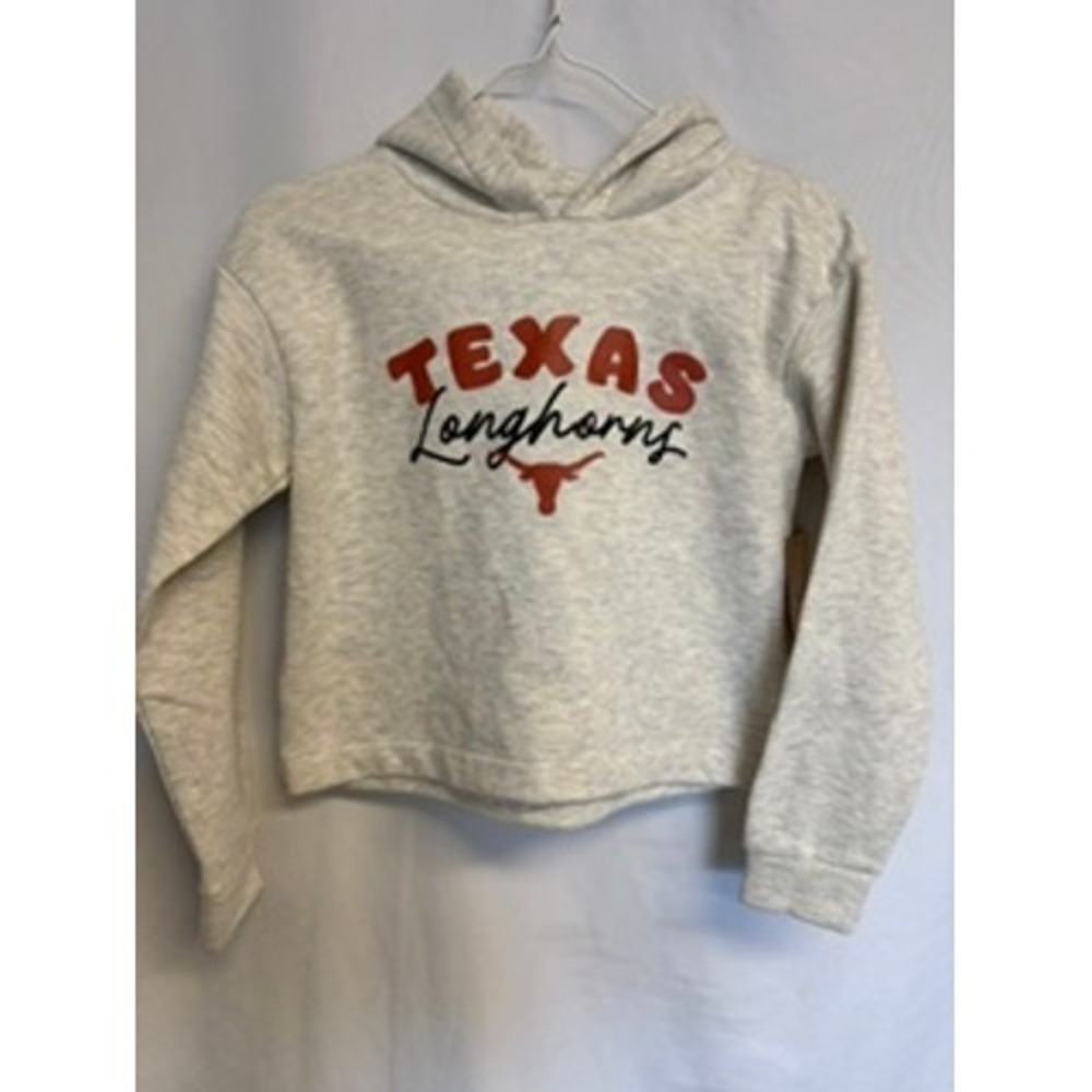 Girls Texas Longhorns Cropped Hoodie Oatmeal Heather Grey Large 10/12 NEW